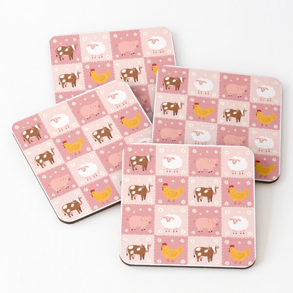 Item preview, Pink Farm Animals Patchwork Seamless Pattern Cute Cow Pig Sheep Chicken Kids Nursery designed and sold by FRH Design ⭐⭐⭐⭐⭐.