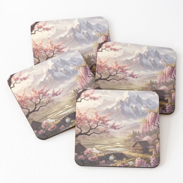 Item preview, Japanese Village with Cherry Blossoms designed and sold by Bensoncreatives.