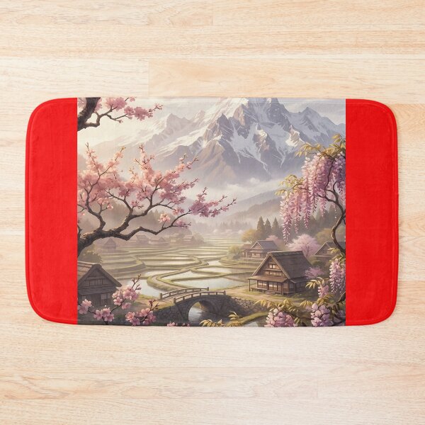 Item preview, Japanese Village with Cherry Blossoms designed and sold by Bensoncreatives.