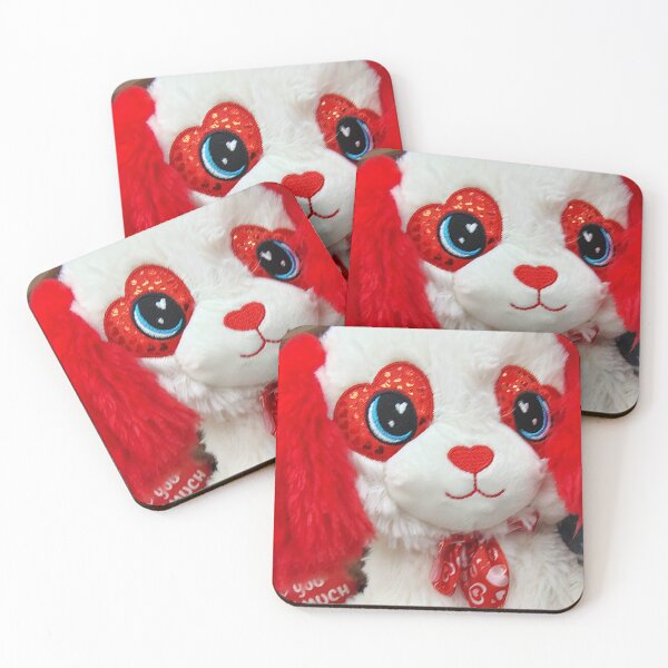 Item preview, adorable red and white fluffy dog with blue eyes and valentine scarf and nose designed and sold by ARTiculateVIBES.