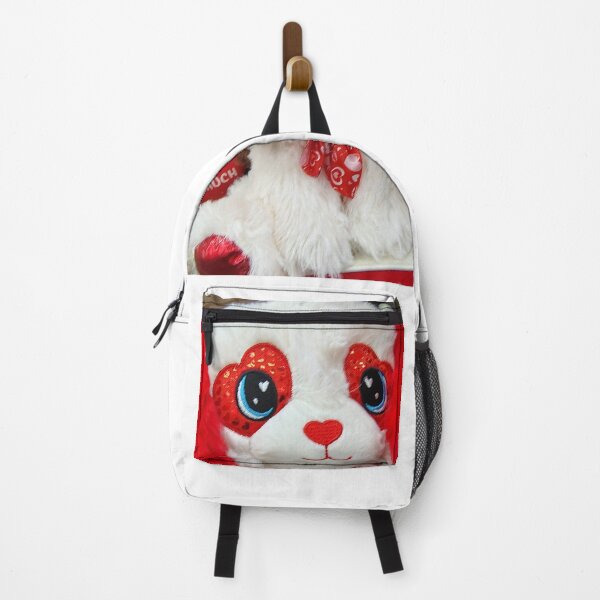 Item preview, adorable red and white fluffy dog with blue eyes and valentine scarf and nose designed and sold by ARTiculateVIBES.