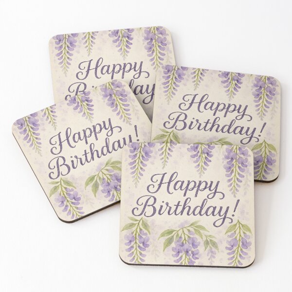 Item preview, Happy Birthday – Purple Wisteria Wishes on Vintage Watercolor Paper designed and sold by EmeraldeaArt.