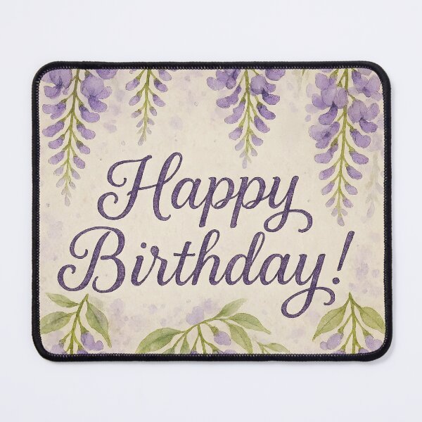 Item preview, Happy Birthday – Purple Wisteria Wishes on Vintage Watercolor Paper designed and sold by EmeraldeaArt.