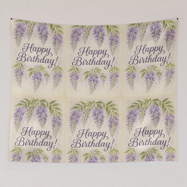 Item preview, Happy Birthday – Purple Wisteria Wishes on Vintage Watercolor Paper designed and sold by EmeraldeaArt.