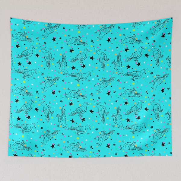 Item preview, Pigeon Party_aqua blue designed and sold by NeonEye-Designs.