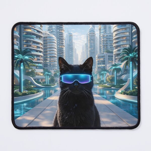 Item preview, Cyber black cat in a futuristic city designed and sold by Hosharu Gaming.