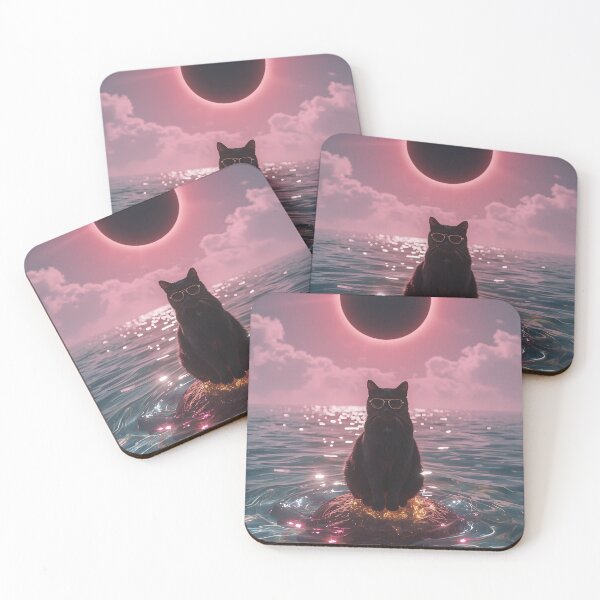 Item preview, Black cat on the ocean and under a mystical eclipse designed and sold by Hosharu Gaming.