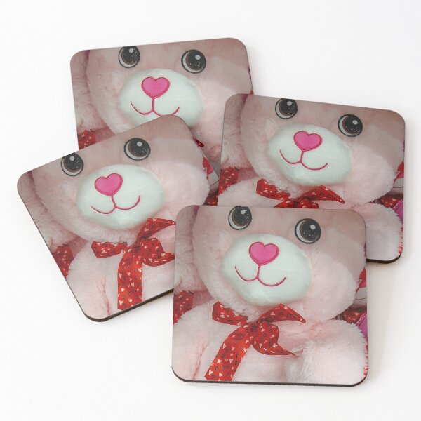 Item preview, pink plush teddy bear with valentine heart nose and cute heart bowtie designed and sold by ARTiculateVIBES.