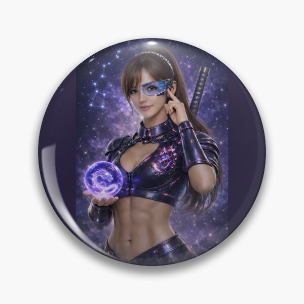 Artikelvorschau, Cyber Samurai Woman – Dragon Crystal Scouter (Lila) entworfen und verkauft von Dragon-Samurai.