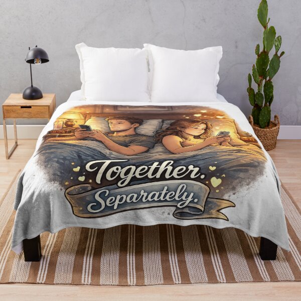 Item preview, Together. Separately. – Modern Couple on Phones in Bed | Relatable Relationship Art designed and sold by StrayaDesign.