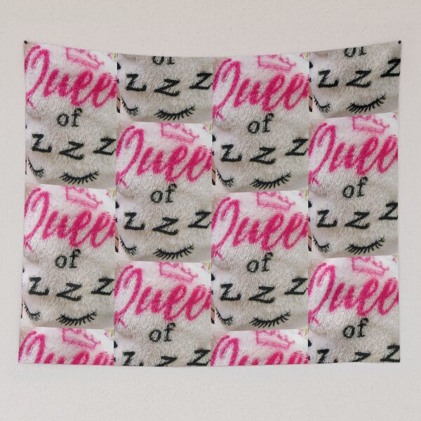 Item preview, furry pink blanket entitled queen in Fuschia color of ZZZ with eyelashes designed and sold by ARTiculateVIBES.
