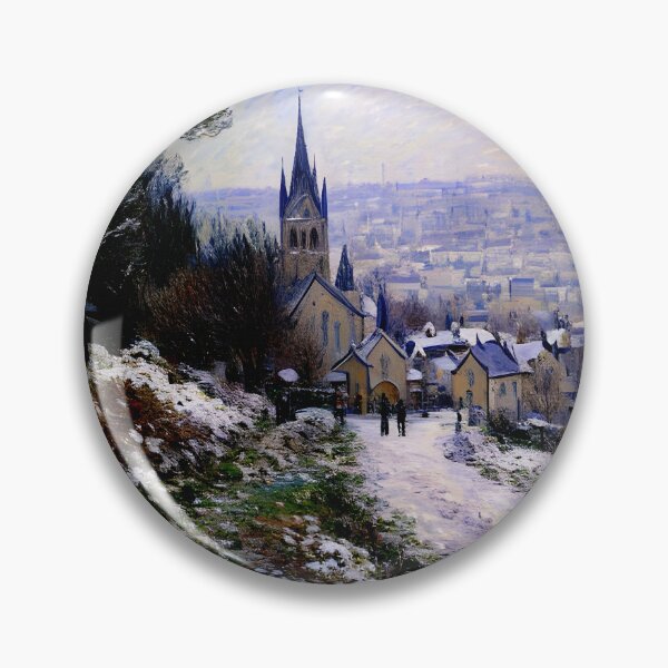 Artikelvorschau, Einfahrt ins Dorf Vétheuil im Winter – Ein ruhiger Wintertag entworfen und verkauft von artdesignsnow.