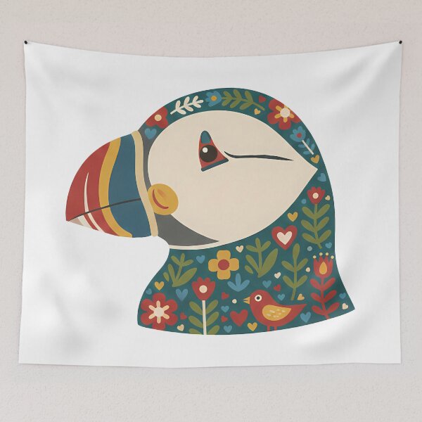 Item preview, Puffin Head – Scandinavian Folk Art by heidiannemorris © designed and sold by FOLK ART FUSION by heidiannemorris.