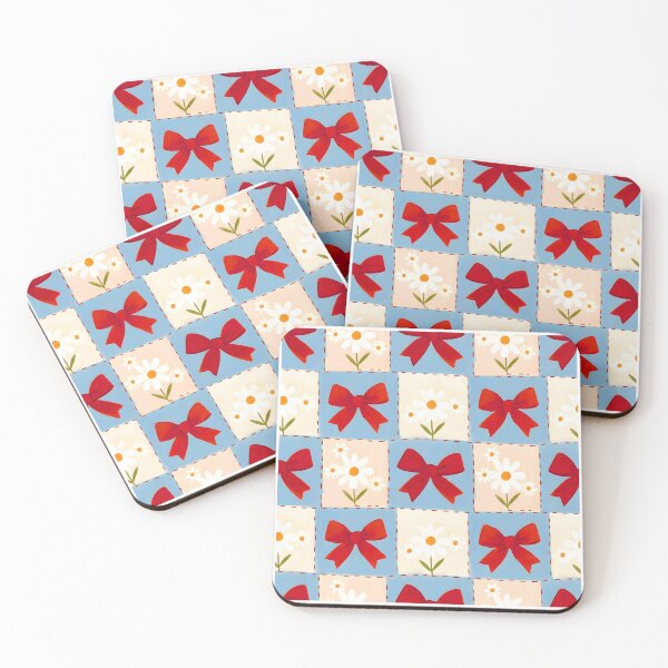 Item preview, Blue Red Bow Daisy Patchwork Seamless Pattern JPG Cute Ribbon Coquette Aesthetic Wallpaper designed and sold by FRH Design ⭐⭐⭐⭐⭐.