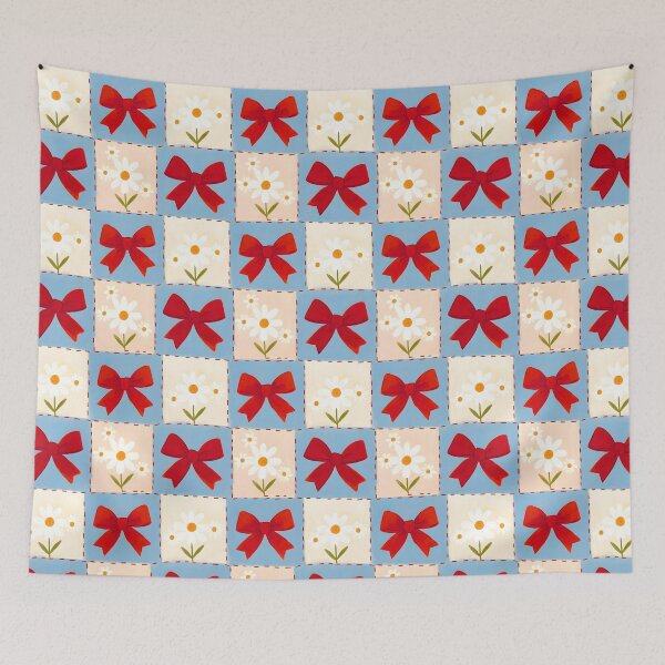 Item preview, Blue Red Bow Daisy Patchwork Seamless Pattern JPG Cute Ribbon Coquette Aesthetic Wallpaper designed and sold by FRH Design ⭐⭐⭐⭐⭐.