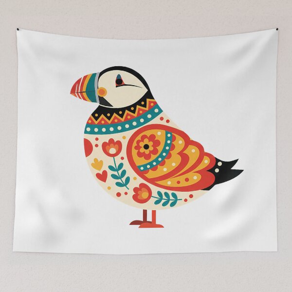 Item preview, Rainbow Beak Puffin – Scandinavian Folk Art by heidiannemorris © designed and sold by FOLK ART FUSION by heidiannemorris.