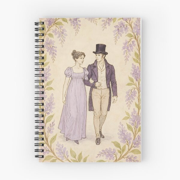 Item preview, Regency Stroll – Couple Walking Amid Wisteria Botanical Frame on Vintage Paper designed and sold by EmeraldeaArt.