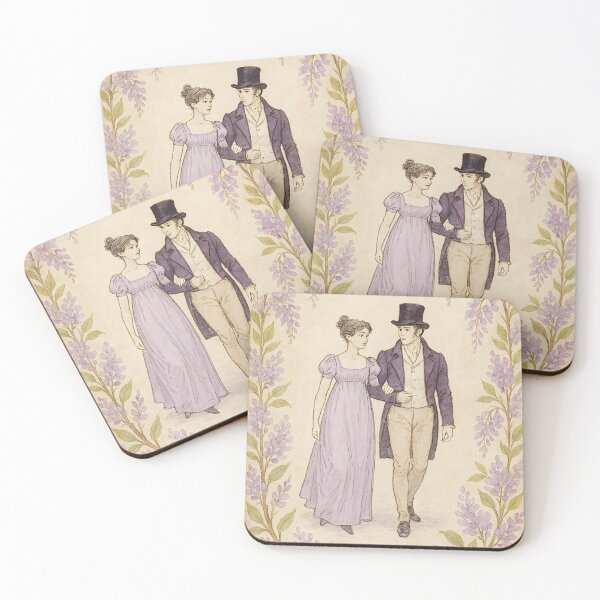 Item preview, Regency Stroll – Couple Walking Amid Wisteria Botanical Frame on Vintage Paper designed and sold by EmeraldeaArt.