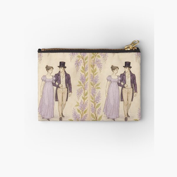 Item preview, Regency Stroll – Couple Walking Amid Wisteria Botanical Frame on Vintage Paper designed and sold by EmeraldeaArt.