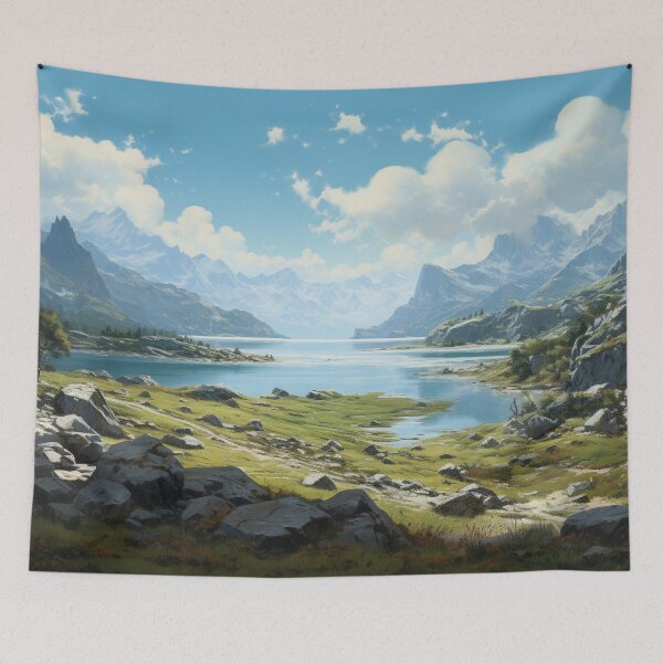 Item preview, Dragon Mountain Ancient Castle River Valley Art designed and sold by GrinGalore.