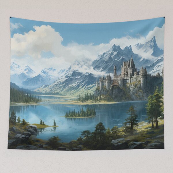 Item preview, Dragon Mountain Ancient Castle Great Lake Art designed and sold by GrinGalore.