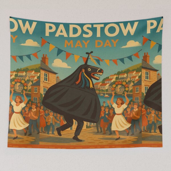 Item preview, Padstow May Day Retro Coastal Travel Poster designed and sold by Virelo.