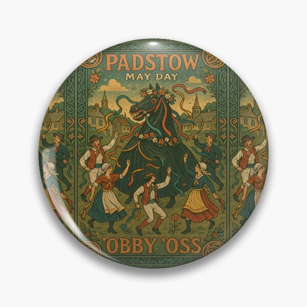 Item preview, Padstow May Day Obby Oss Vintage Cornish Folk Art Print designed and sold by Virelo.