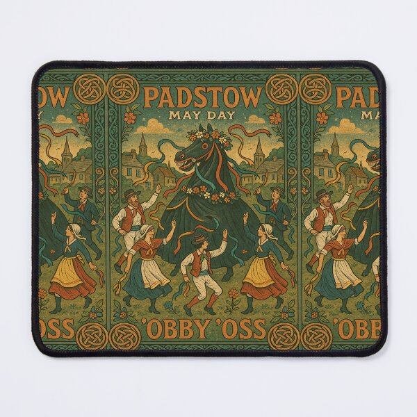 Item preview, Padstow May Day Obby Oss Vintage Cornish Folk Art Print designed and sold by Virelo.