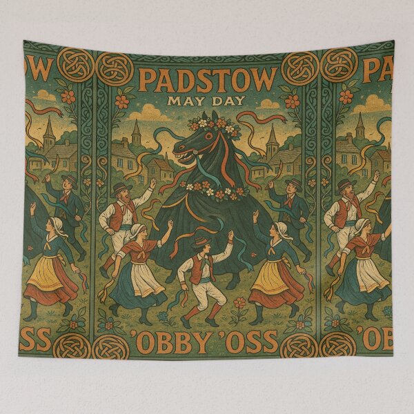 Item preview, Padstow May Day Obby Oss Vintage Cornish Folk Art Print designed and sold by Virelo.