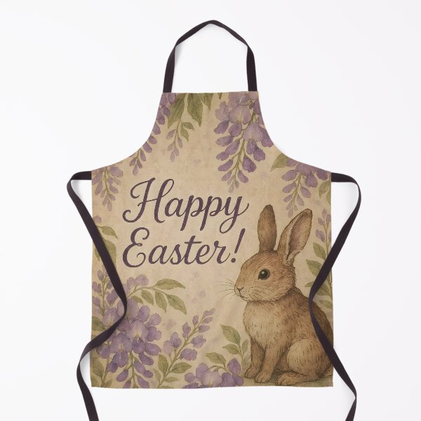 Item preview, Happy Easter – Brown Vintage Bunny in Wisteria Botanical Frame on Vintage Paper designed and sold by EmeraldeaArt.