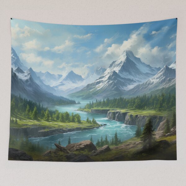 Item preview, Dragon Mountain Snow Peaks River Art designed and sold by GrinGalore.