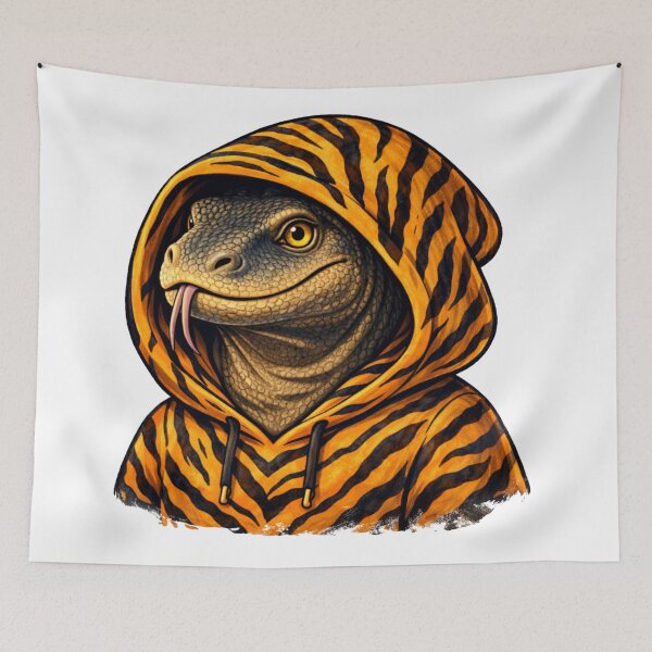 Item preview, Komodo Dragon in Tiger Print Hoodie Streetwear designed and sold by Combat Skies.