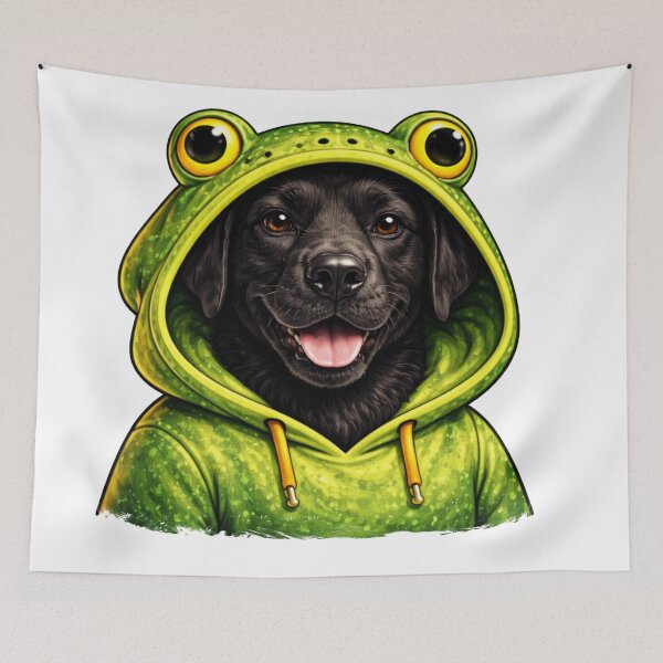 Item preview, Black Dog in Frog Themed Hoodie Streetwear Illustration designed and sold by Combat Skies.