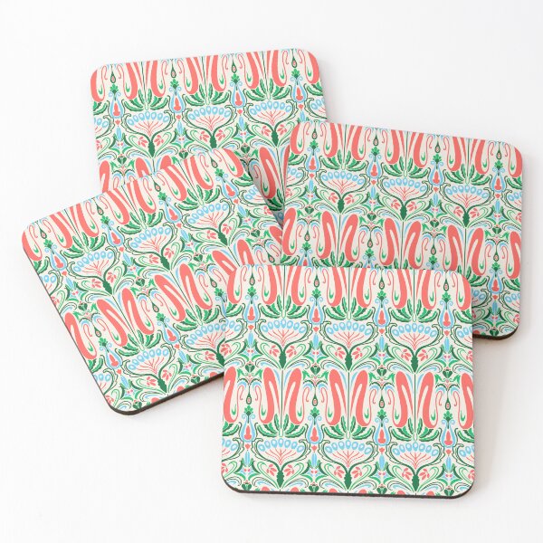 Item preview, Art Nouveau Pattern 1 Blue, Green And Salmon Pink designed and sold by QuestingPixel.