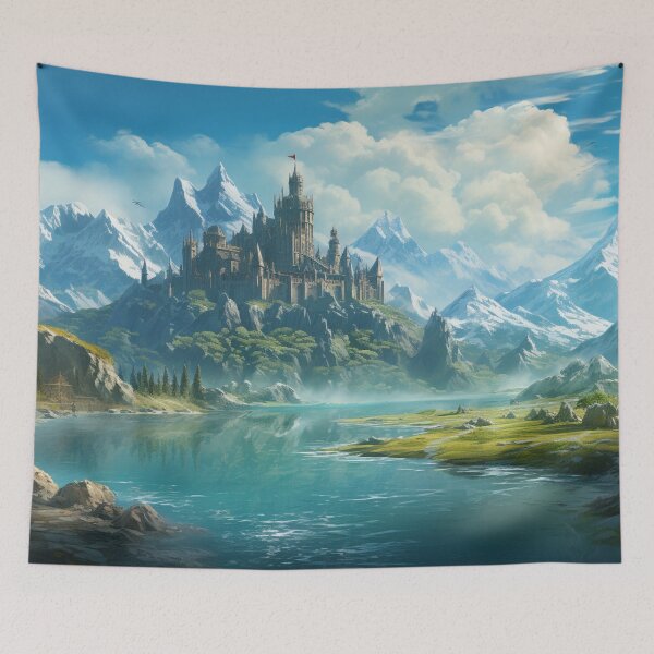 Item preview, Dragon Mountain Ancient Stronghold River Art designed and sold by GrinGalore.