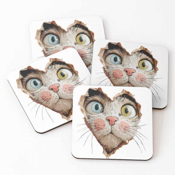 Item preview, Peeking Heart Cat – Cute Wide-Eyed Kitty With Heterochromia designed and sold by olenadykun.ai.
