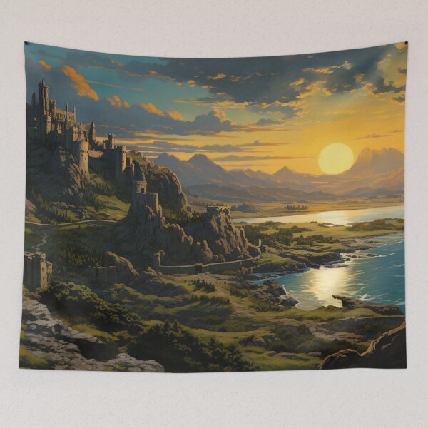 Item preview, Dragon Mountain Ancient Stronghold Sunrise Art designed and sold by GrinGalore.