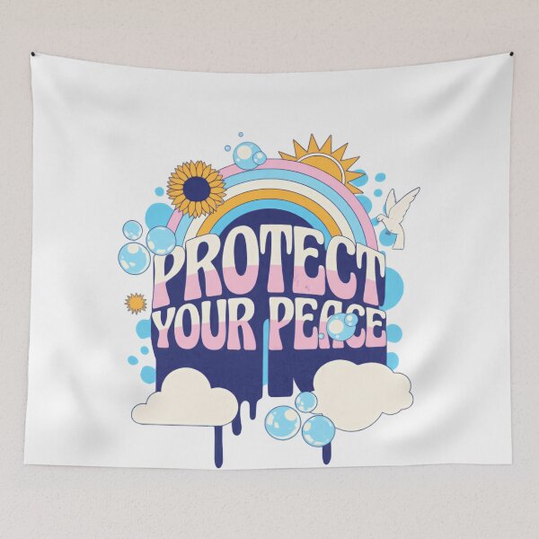 Item preview, Protect Your Peace Retro Rainbow Clouds designed and sold by SkeletonsDanger.