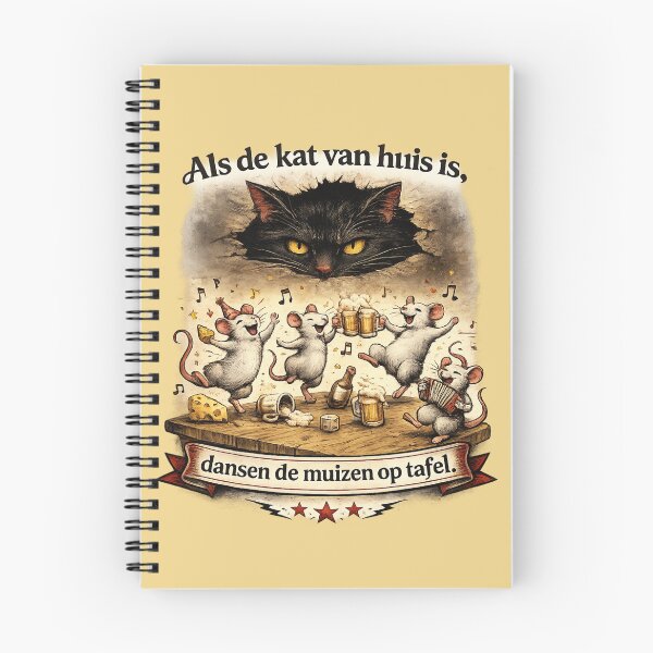 Item preview, Als de kat van huis is dansen de muizen op tafel – realistische illustratie designed and sold by Cleora Art .