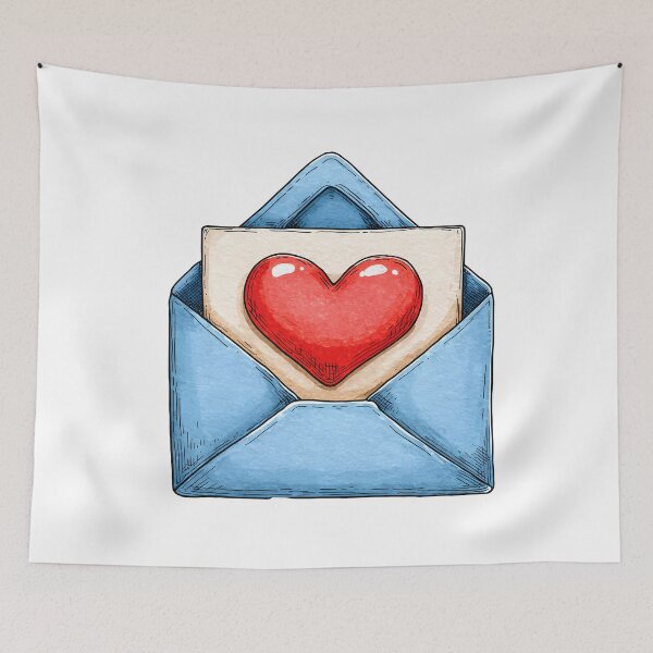 Item preview, Love Letter Heart Envelope Saint Valentine's Day - Cute Blue Envelope Red Heart Art Print designed and sold by DesignArtist.ia.