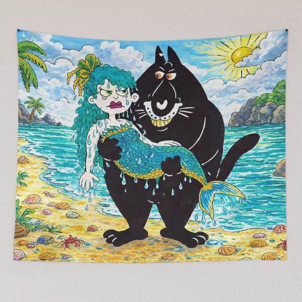 Item preview, Mermaid Rescued by Black Cat designed and sold by cuprum.