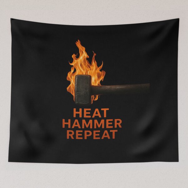 Item preview, Heat Hammer Repeat Blacksmith Forge Fire Motivational Design designed and sold by Virelo.