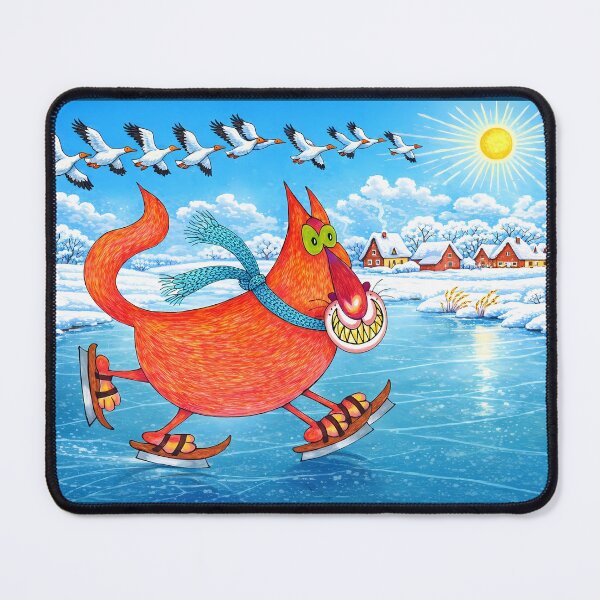 Item preview, Whimsical Skating Cat and Flying Geese designed and sold by cuprum.