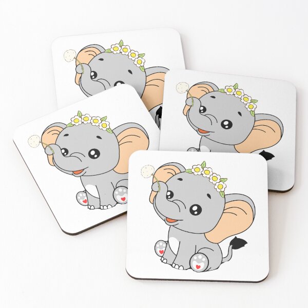 Item preview, Baby Elephant with Dandelion - Cute Elephant with Flower Crown and Heart Feet designed and sold by Love3Happy.