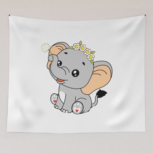 Item preview, Baby Elephant with Dandelion - Cute Elephant with Flower Crown and Heart Feet designed and sold by Love3Happy.