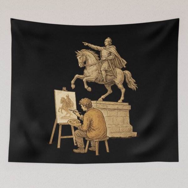 Item preview, Medieval Knight on Horse Statue Artist Painting Vintage designed and sold by Virelo.