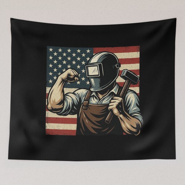 Item preview, Strong Blacksmith With Hammer Patriotic USA Forge Design designed and sold by Virelo.