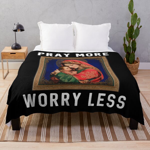 Item preview, Pray More Worry Less Virgin Mary Jesus Mother Love God Christian Faith Bible Church Cross Resurrection Easter Gift designed and sold by DogLover332.