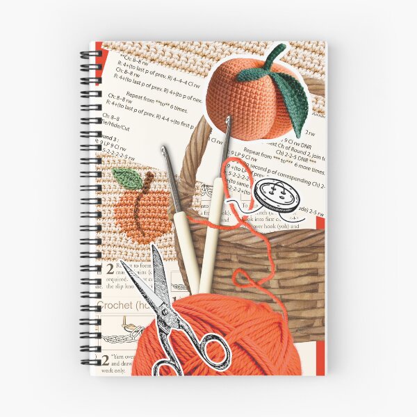 Item preview, Orange Crochet Peach Collage Scrapbook Yarn Knitting Basket  designed and sold by TackyTime.