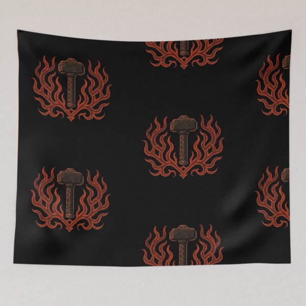 Item preview, Forged Hammer With Flames Blacksmith Symbol Design designed and sold by Virelo.